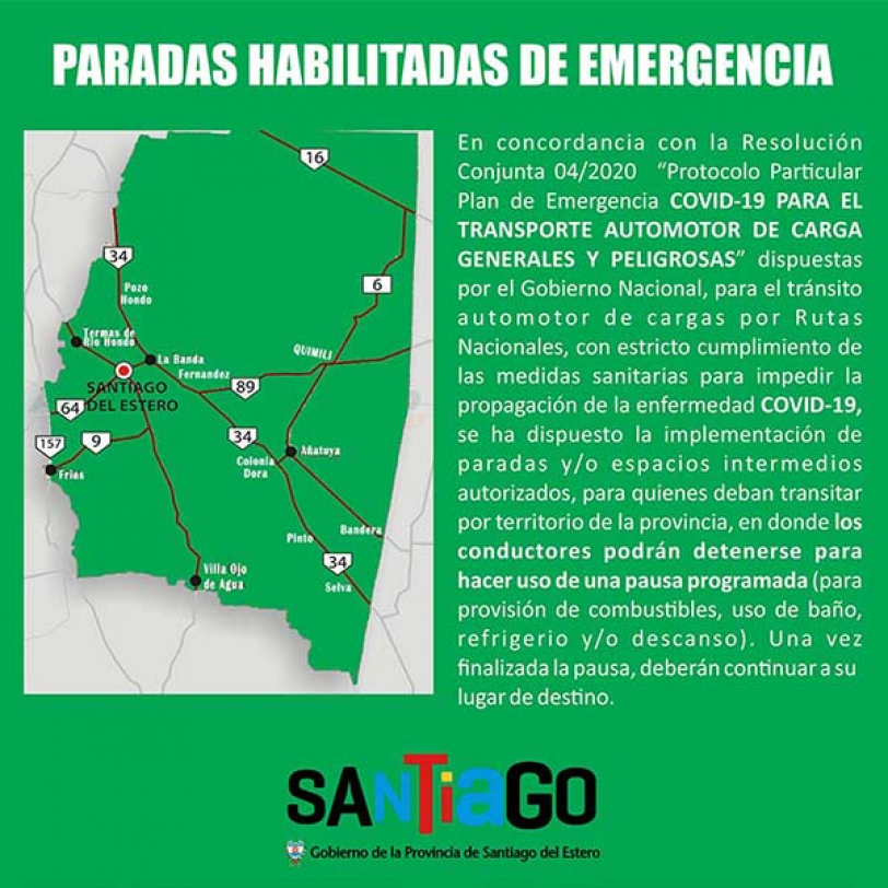 Paradas de emergencias habilitadas en Santiago del Estero