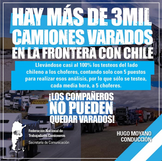 3000 trabajadores camioneros varados en el la frontera con Chile